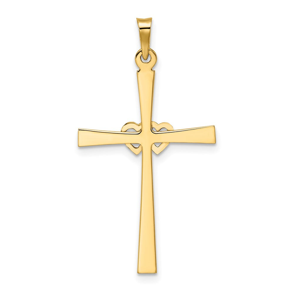 14k Two-tone Solid Double Hearts Cross Pendant
