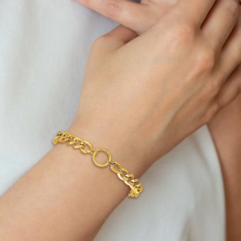 14K Polished Circle Accent Fancy Link Bracelet 7.75  inches