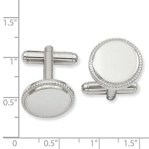 Kelly Waters Rhodium-plated Polished Beaded Round Engravable Cuff Links QKW586