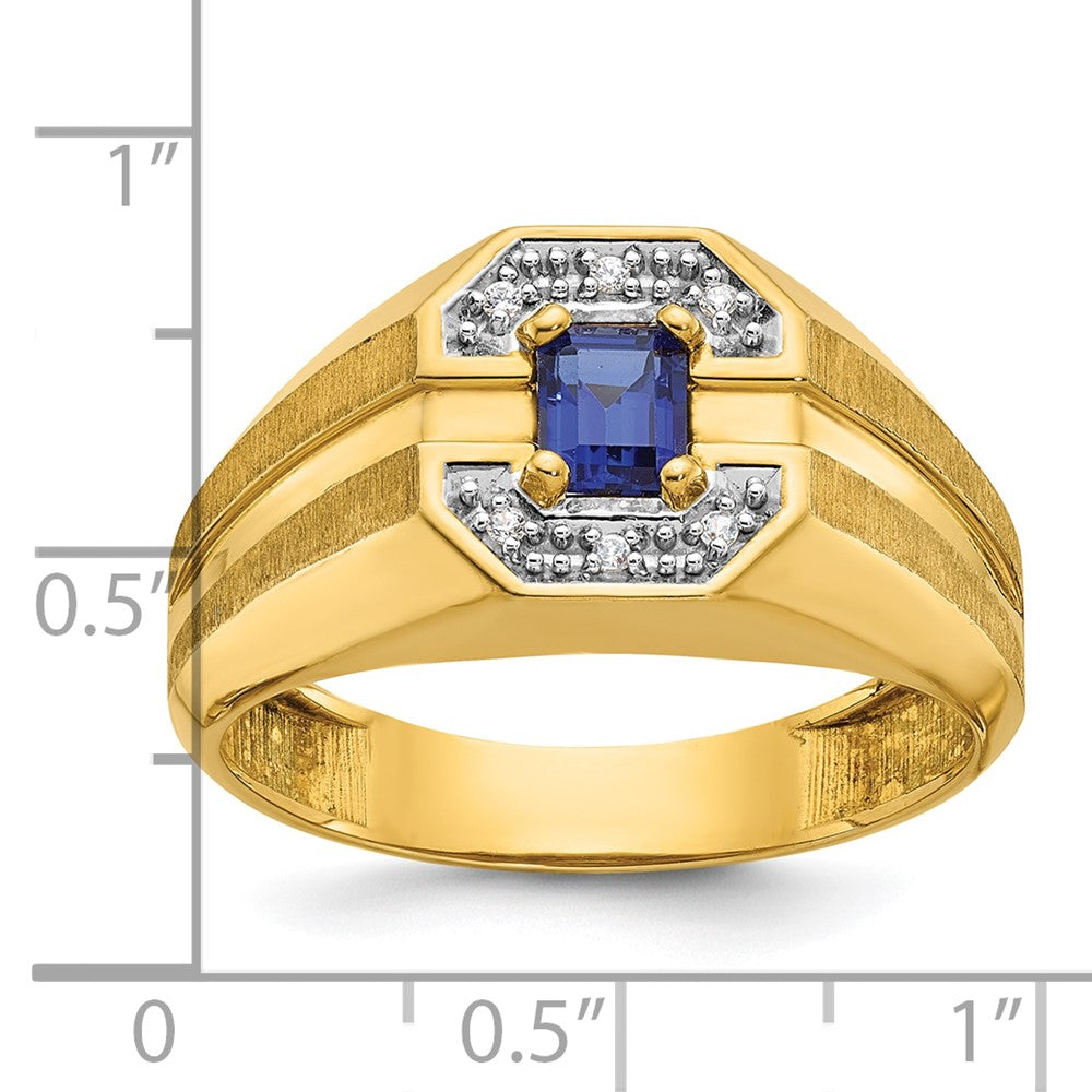 14k IBGoodman Men's Created Sapphire and 1/20 carat Diamond Satin Complete Ring