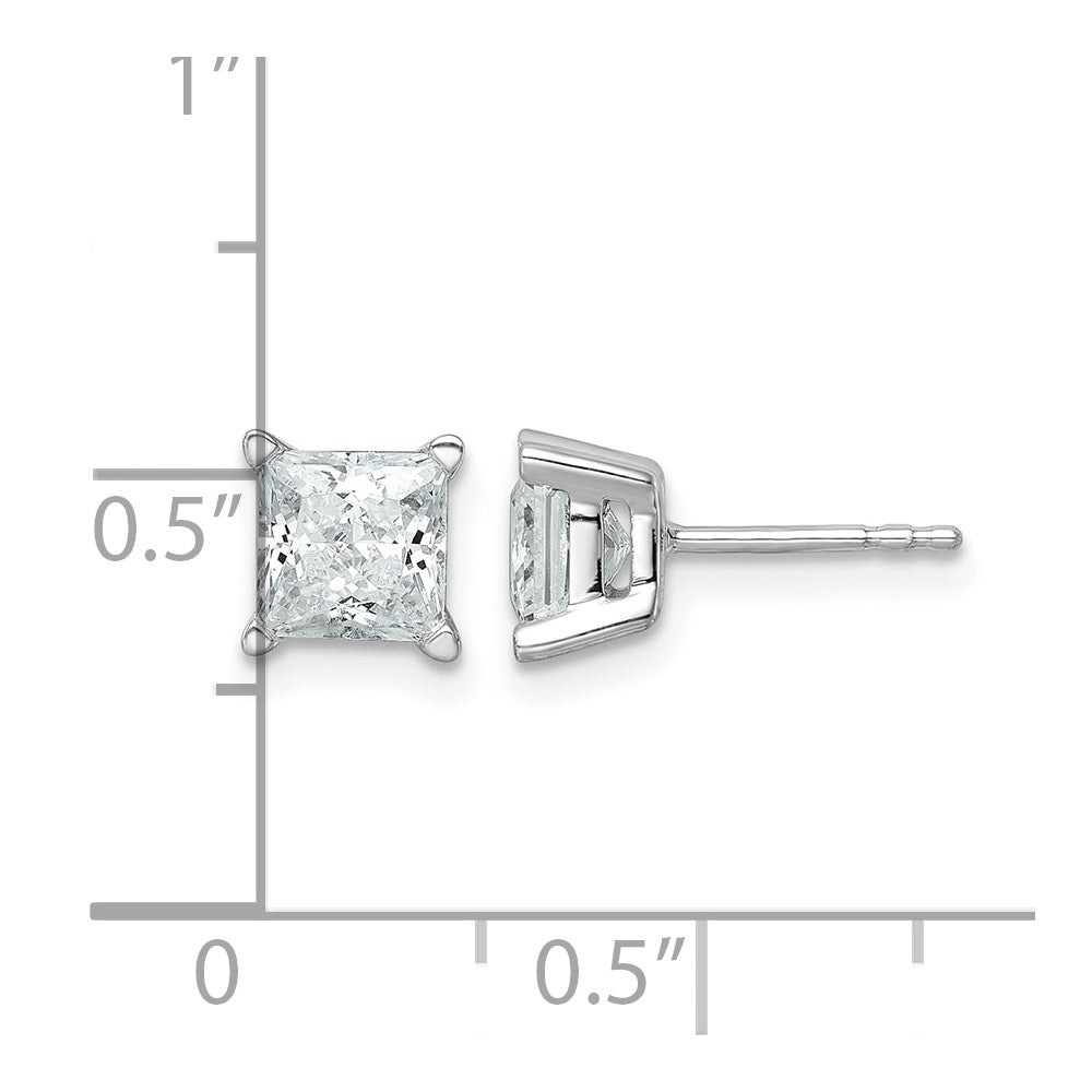 14k White Gold 2 carat Certified Lab Grown Diamond VS+ F+ Princess Complete Four Prong Stud Earrings