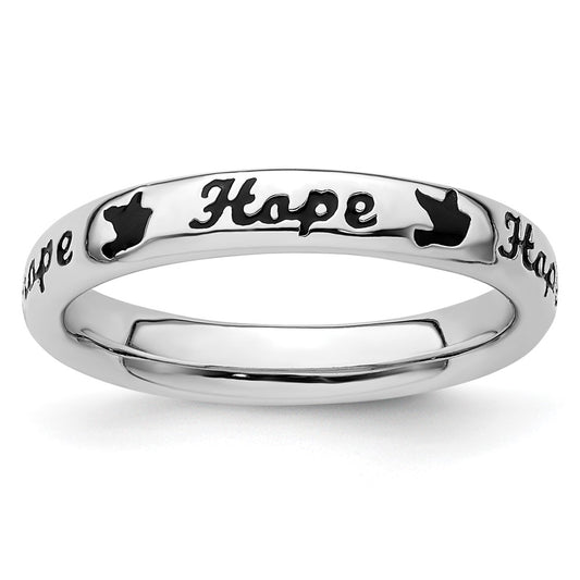 Sterling Silver Stackable Expressions Black Enamel Hope Ring Size -8