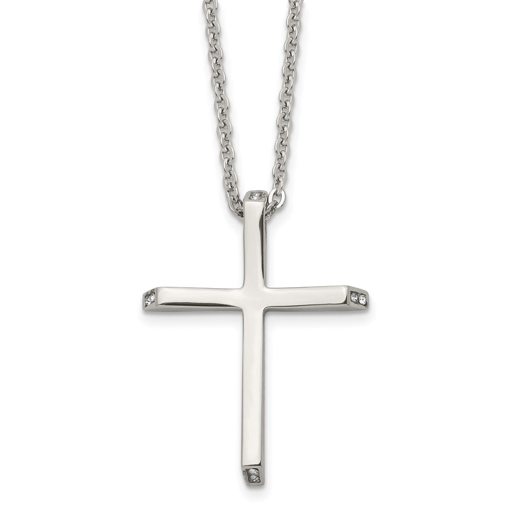 Stainless Steel Polished w/CZ Cross 22in Necklace
