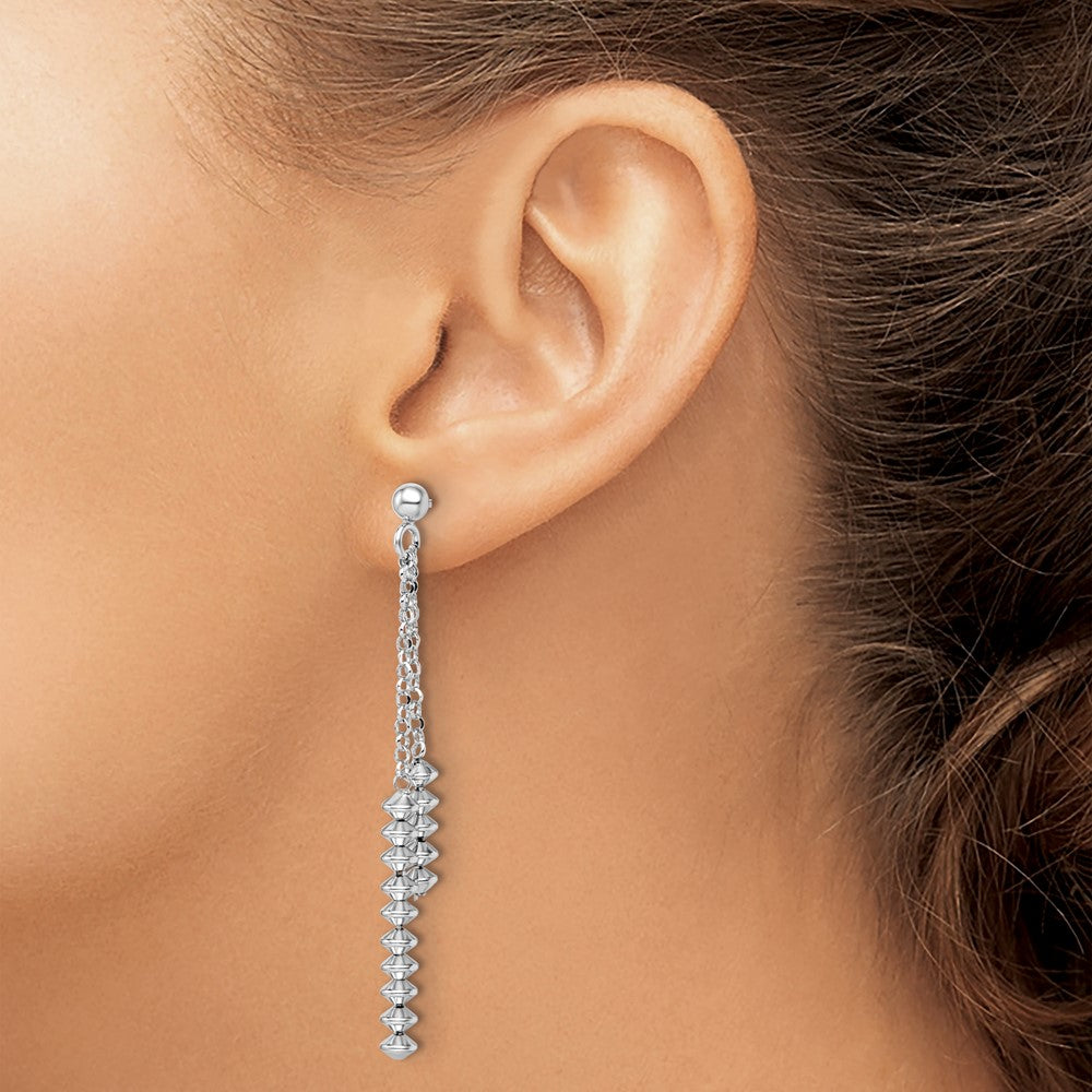 Sterling Silver Rhodium-plated Polished Beaded Post Dangle Earrings