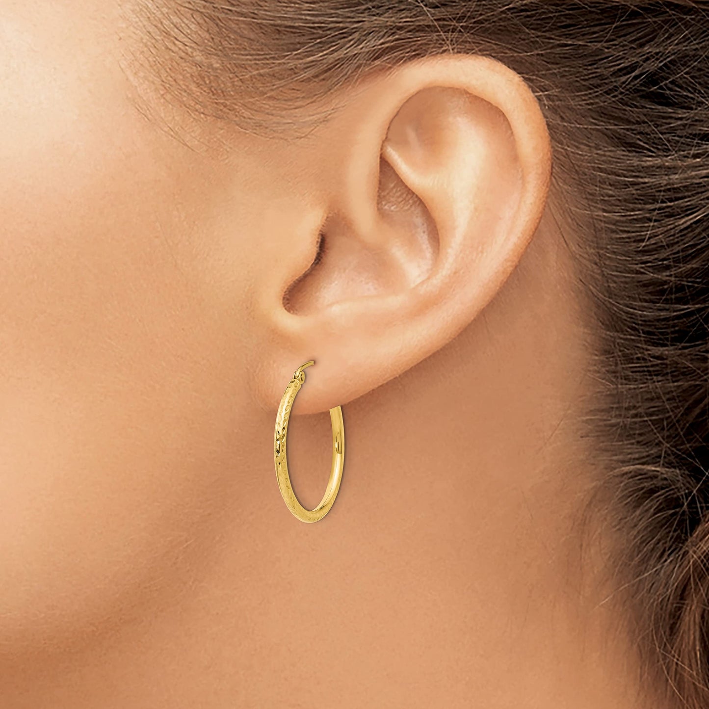 14 Karat Yellow Gold Diamond-Cut 2mm Round Tube Ho