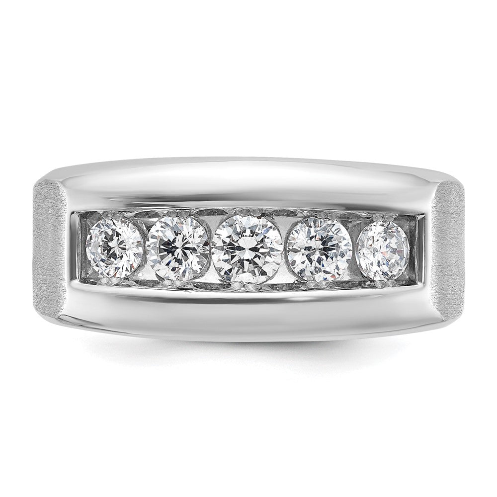 IBGoodman 14k White Gold 1 carat Lab Grown Diamond VS/SI+ G+ Five Stone Complete Polished and Satin Men's Ring