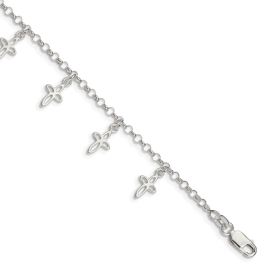 Sterling Silver Polished Cross Charms with 1in Ext. Children's Bracelet 6 inches
