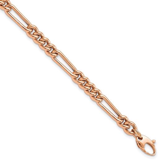 14K Rose Gold Polished Figaro Link Bracelet 7.5  inches