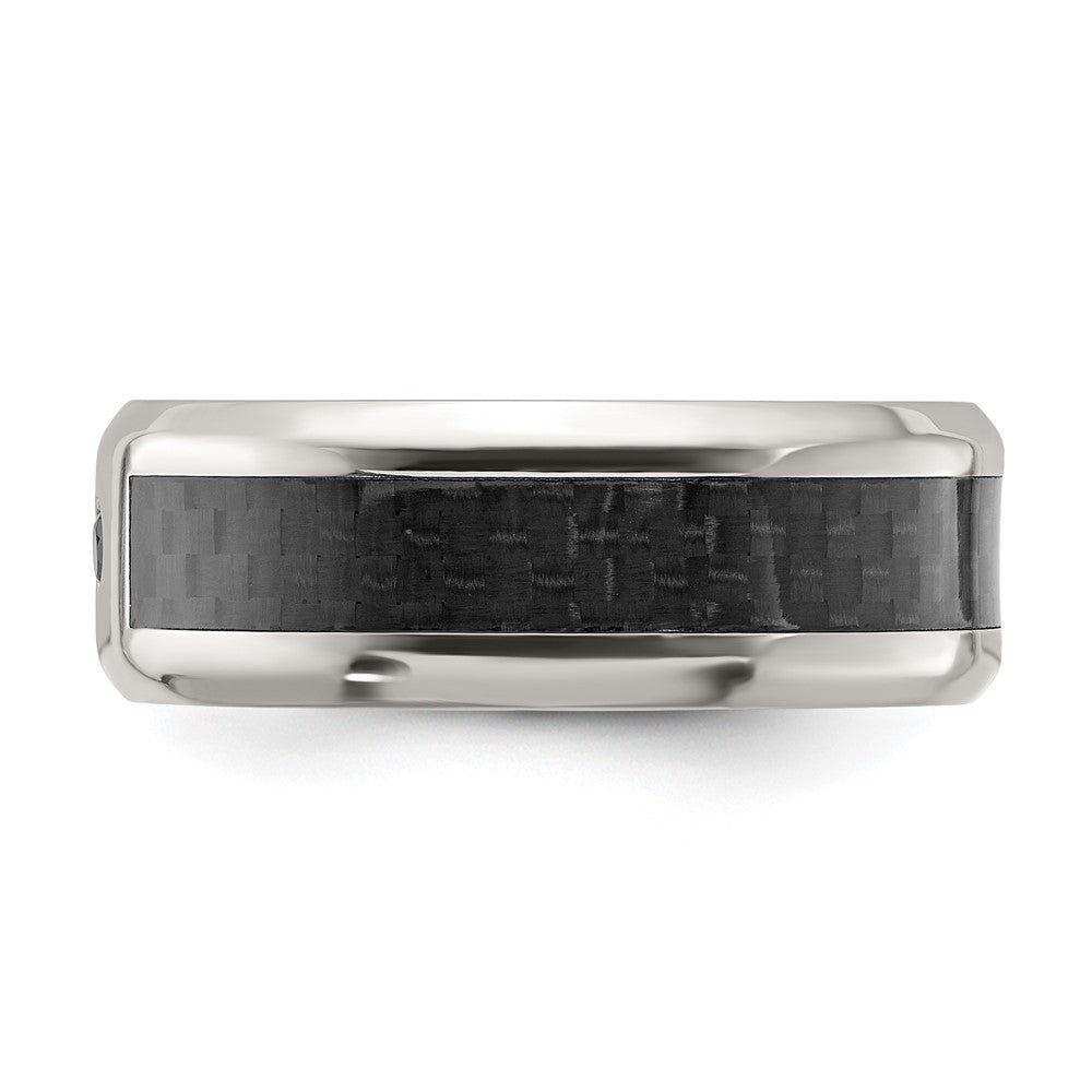 Titanium Polished with Black Carbon Fiber Inlay & CZ 8mm Band Size - 10
