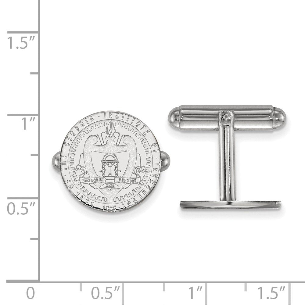 Sterling Silver Rhodium-plated LogoArt Georgia Institute of Technology Crest Cuff Links Q-SS058GT
