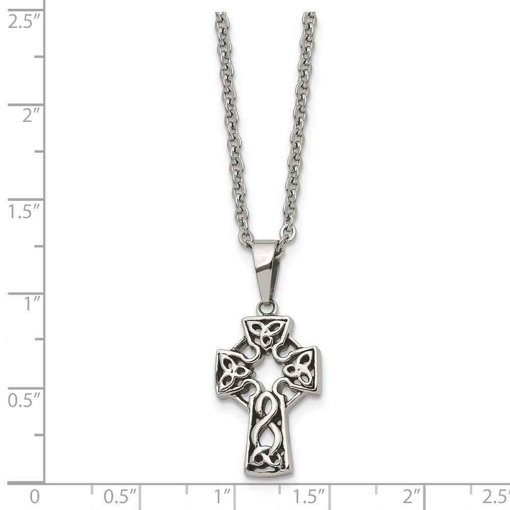 Stainless Steel Antiqued and Brushed Celtic Cross 18in Necklace