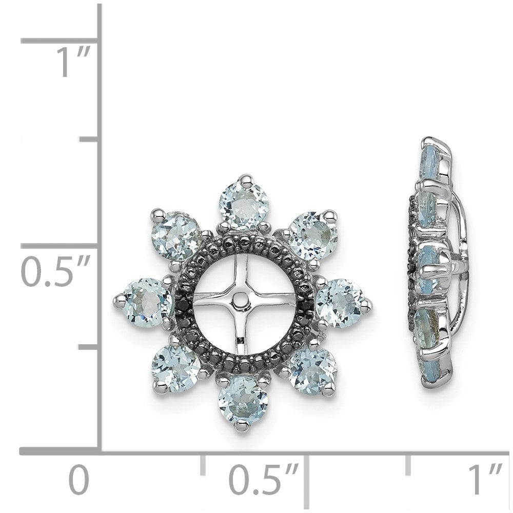 Sterling Silver Rhodium Aquamarine & Black Sapphire Earring Jacket