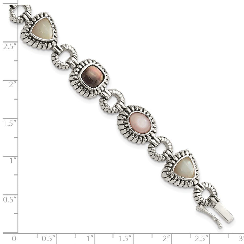 Shey Couture Sterling Silver 7.75 Inch Antiqued Pink/Black/White Mother of Pearl Bracelet 7.75 inches