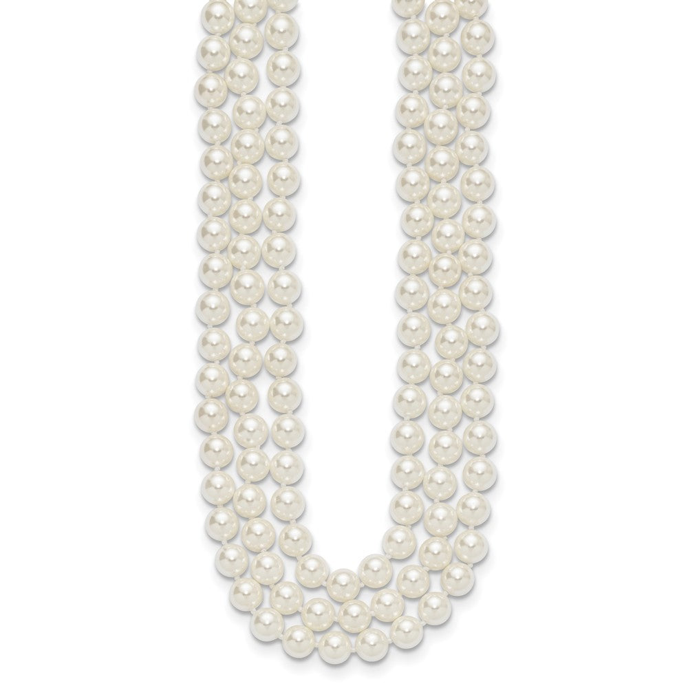 Majestik Sterling Silver Rhodium-plated 3 Row 10-11mm White Imitation Shell Pearl Hand-knotted Necklace 18 Inches