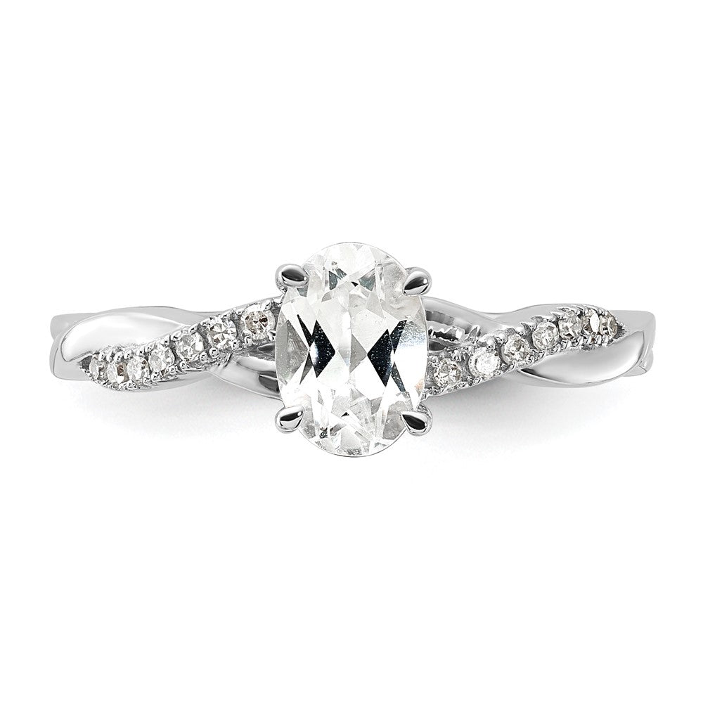 10k White Gold Polished Oval Cr. White Sapphire & Diamond Twisted Ring