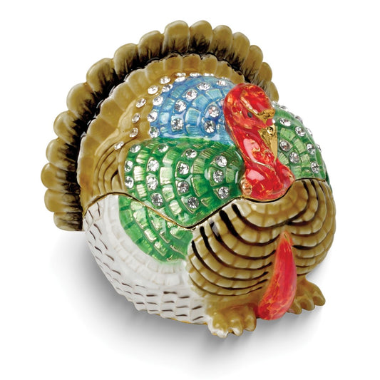 Luxury Giftware by Jere Bejeweled THANKFUL Turkey Trinket Box with Matching 18 inch Necklace
