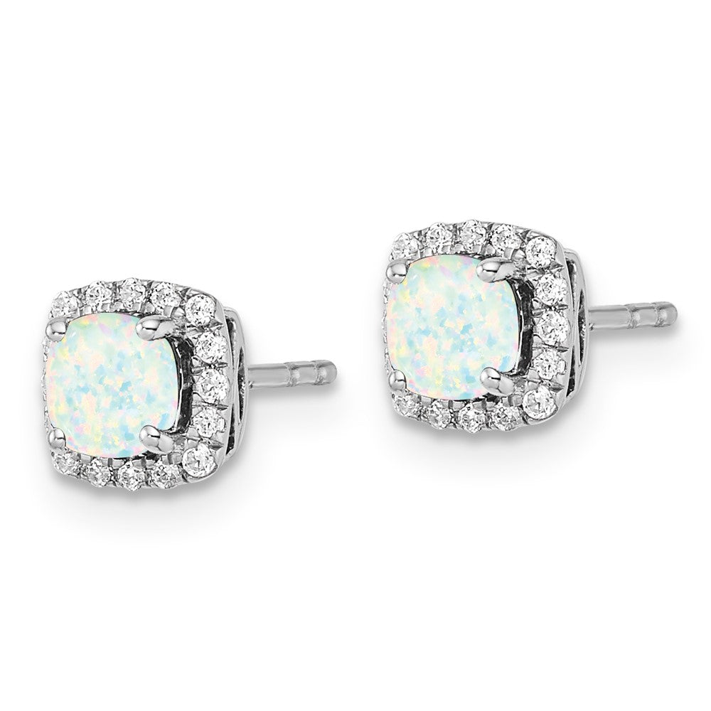 SS Cushion Cabochon Created Opal and Diamond Earring