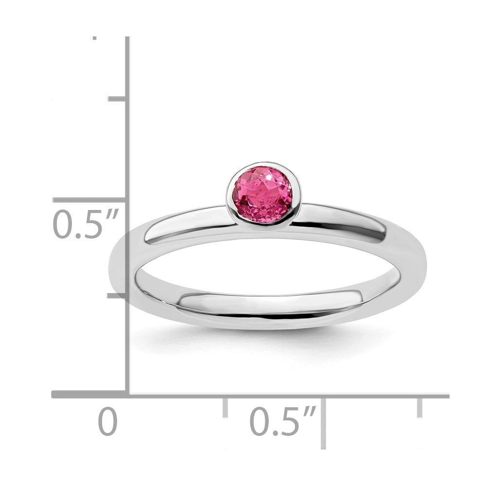 SS Stackable Expressions High 4mm Round Pink Tourmaline Ring Size -10