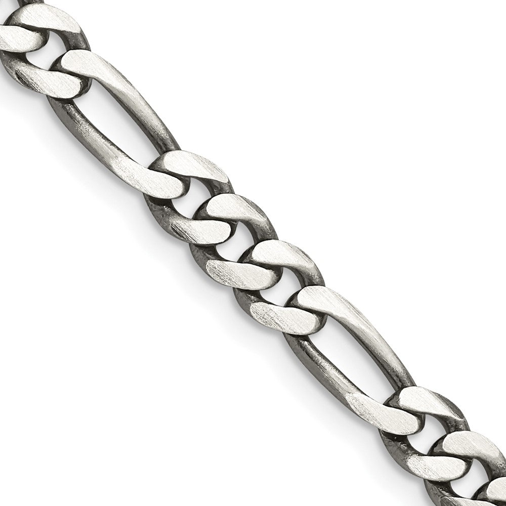Sterling Silver Antiqued 5.5mm Figaro Chain 22 Inches