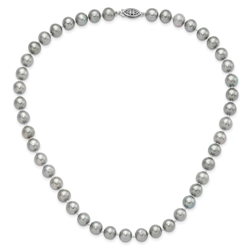 Sterling Silver Rhodium-plated 8-9mm Grey Near-Round Freshwater Cultured Pearl 16 inch Necklace 16 Inches