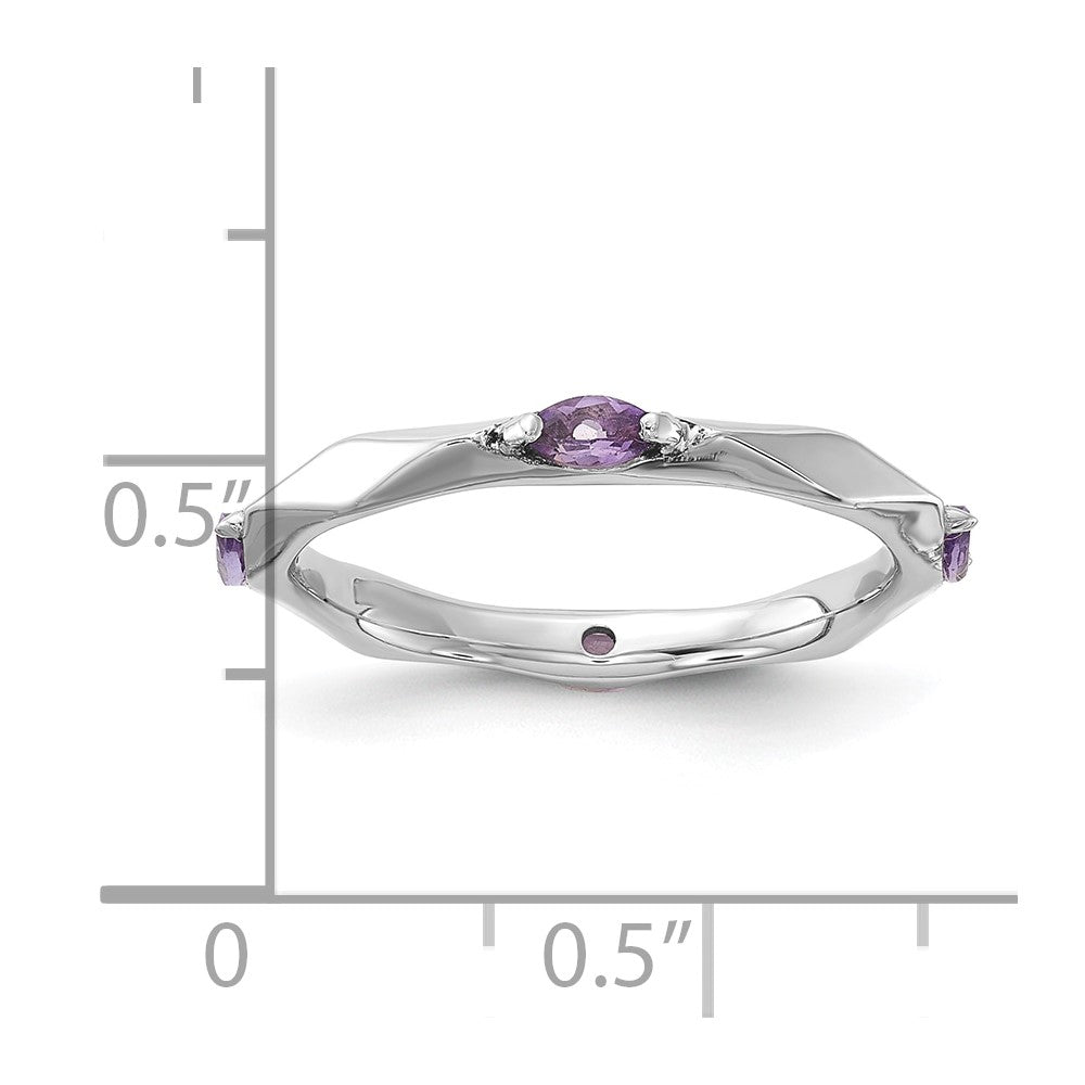 Sterling Silver Stackable Expressions Rhodium-plated Amethyst Ring Size -10