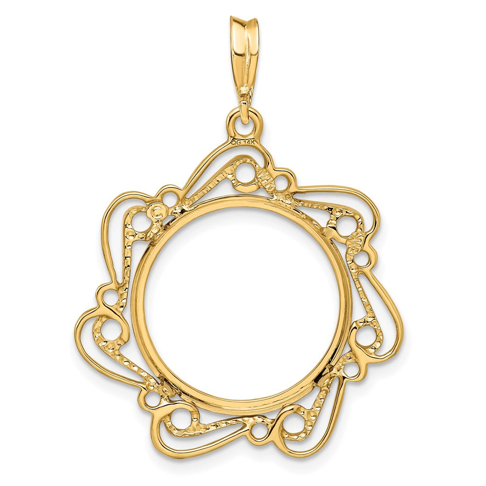Wideband Distinguished Coin Jewelry 14k Polished Curved Scroll 17.8mm Prong Coin Bezel Pendant