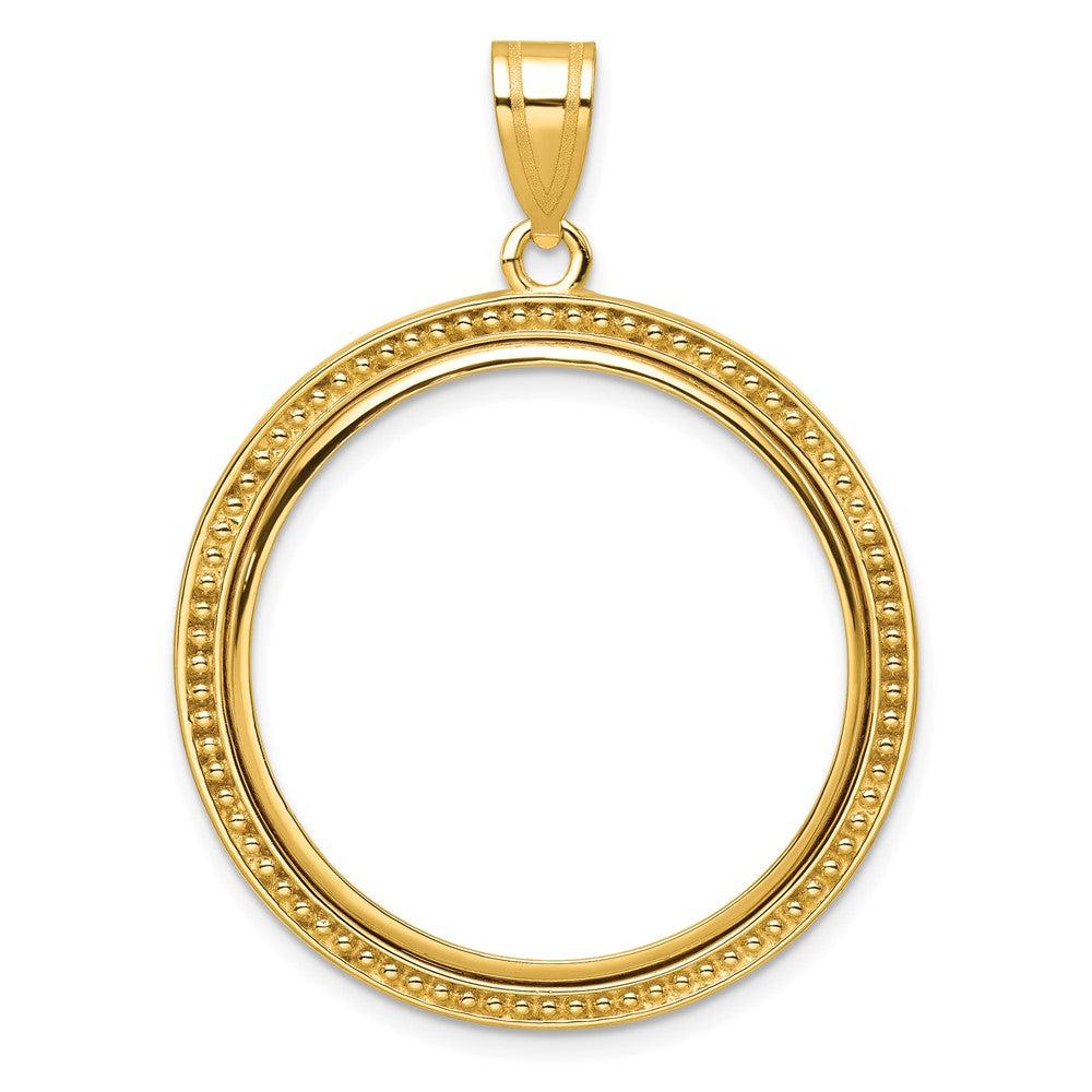 Wideband Distinguished Coin Jewelry 10k Polished and Beaded 27.0mm Prong Coin Bezel Pendant
