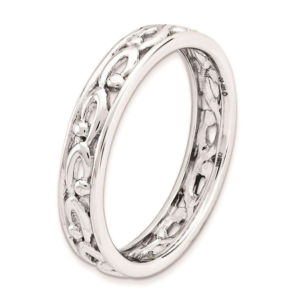 Sterling Silver Stackable Expressions Carved Ring Size -7