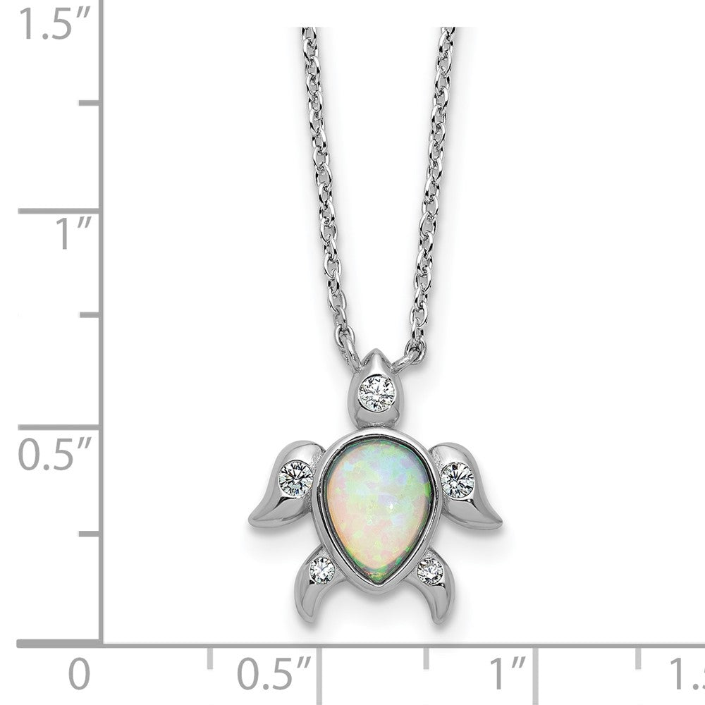 Cheryl M Sterling Silver Rhodium-plated Polished Lab Created Opal and CZ Turtle Necklace 18 Inches