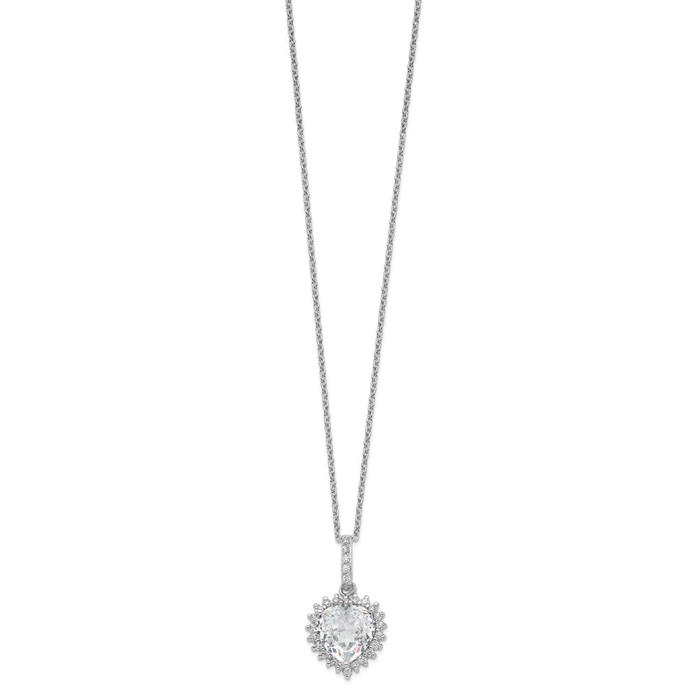 Cheryl M Sterling Silver Rhodium-plated Fancy 100-Facet and Brilliant-cut CZ Heart 18.5 Inch Necklace 18.5 Inches