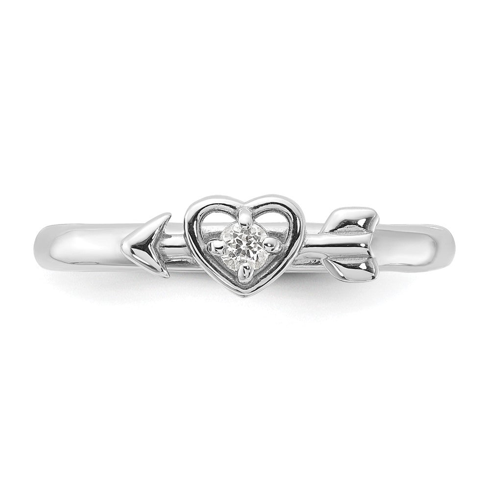 Sterling Silver Stackable Expressions Rhodium-plated White Topaz Heart with Arrow Ring Size -6