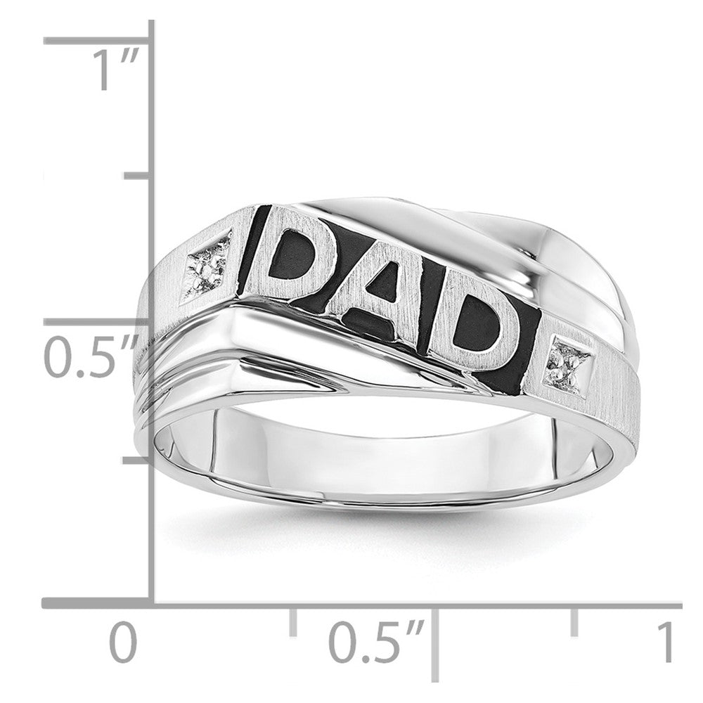 Sterling Silver Polished and Brushed Enamel Dad Diamond Ring