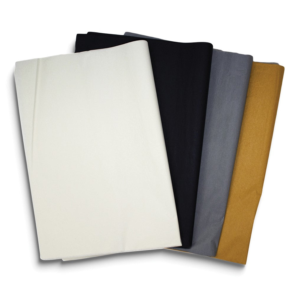 Four Color 48 Sheet White, Silver, Gold, and Black Mixed Tissue Paper Set - 12 Each Color