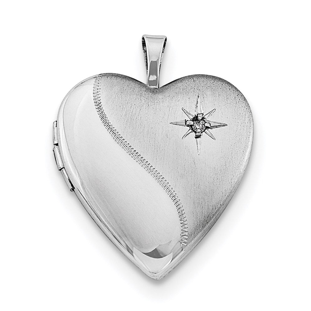 Sterling Silver Rhodium-plated 20mm Satin Diamond Heart Locket Necklace 18 Inches