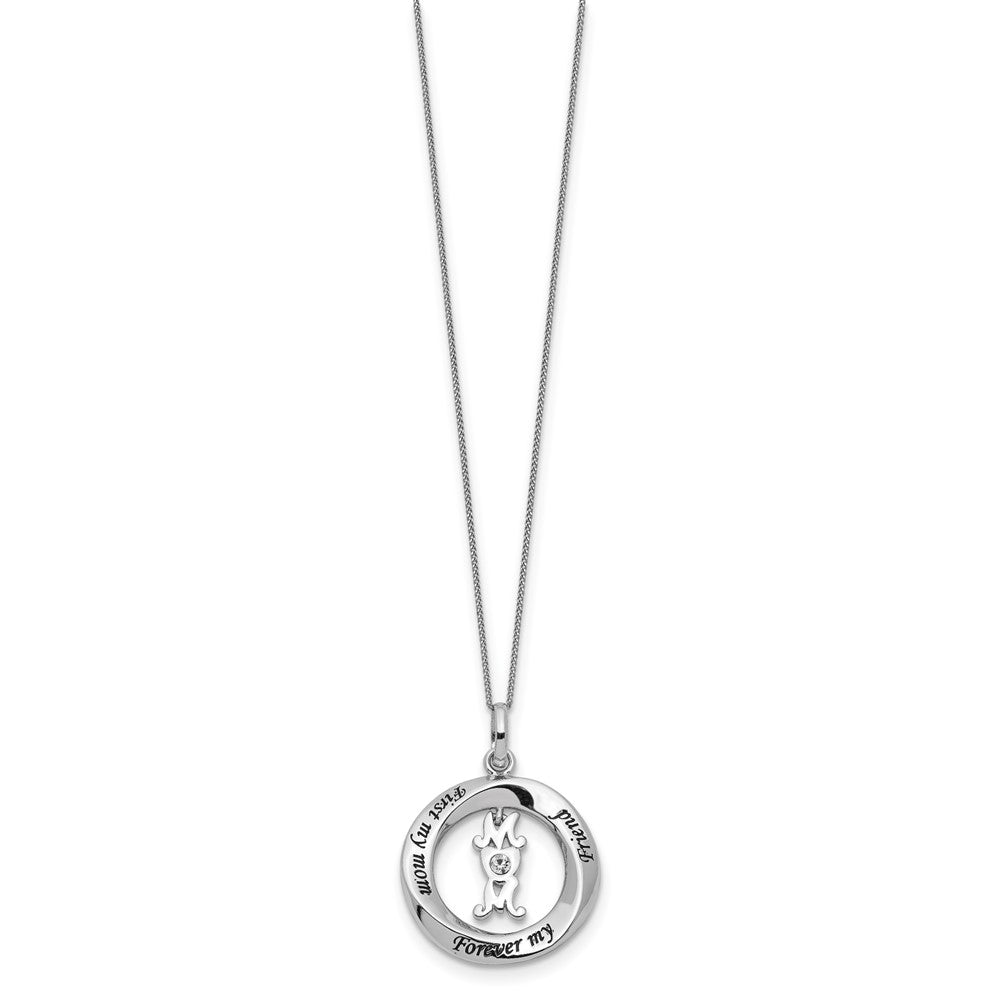 Sterling Silver CZ FIRST MY MOM, FOREVER MY FRIEND Necklace 18 Inches
