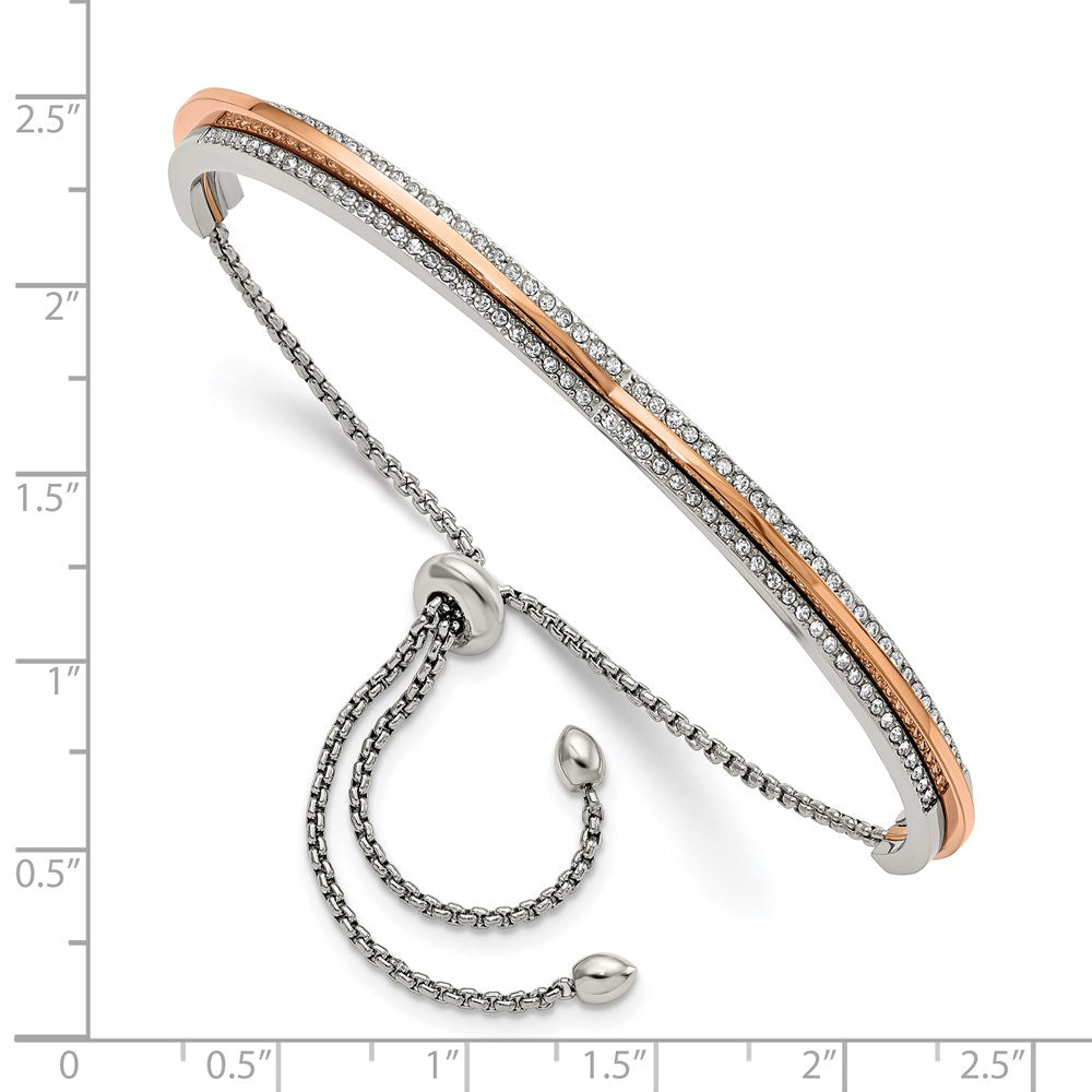Stainless Steel Polished Rose IP with Swarovski Heart Adjustable Bracelet 9.5 inches