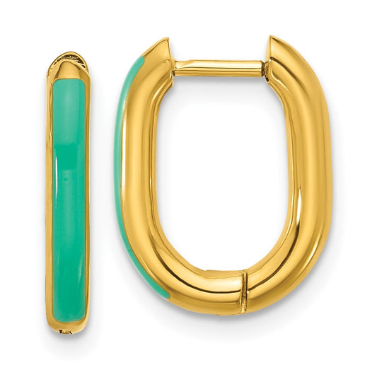 Chisel Stainless Steel Polished Yellow IP-plated with Blue Enamel 2.40mm Elongated Hinged Hoop Earrings
