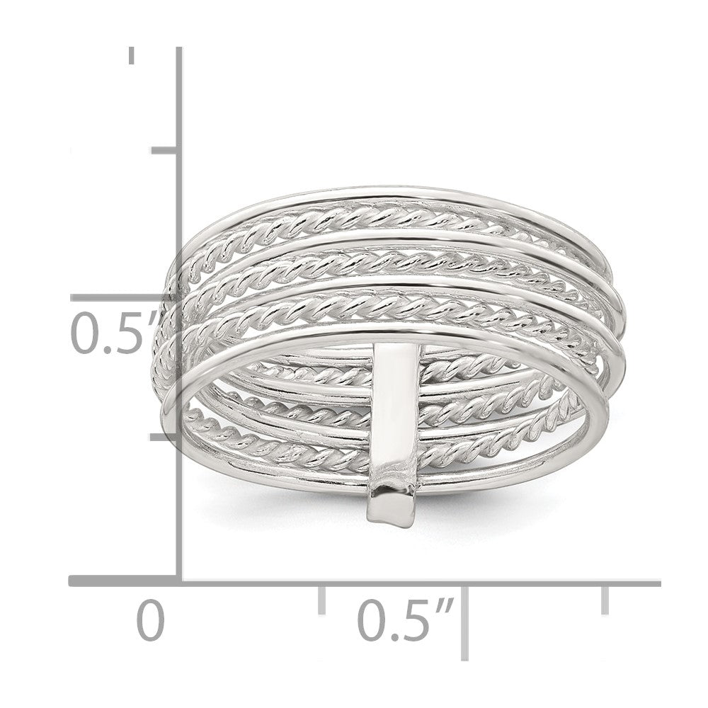 Sterling Silver Polished and Textured Twisted Multi-Band Size 6 Ring