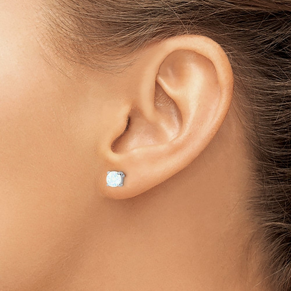 14k White Gold Round Created Opal Earrings