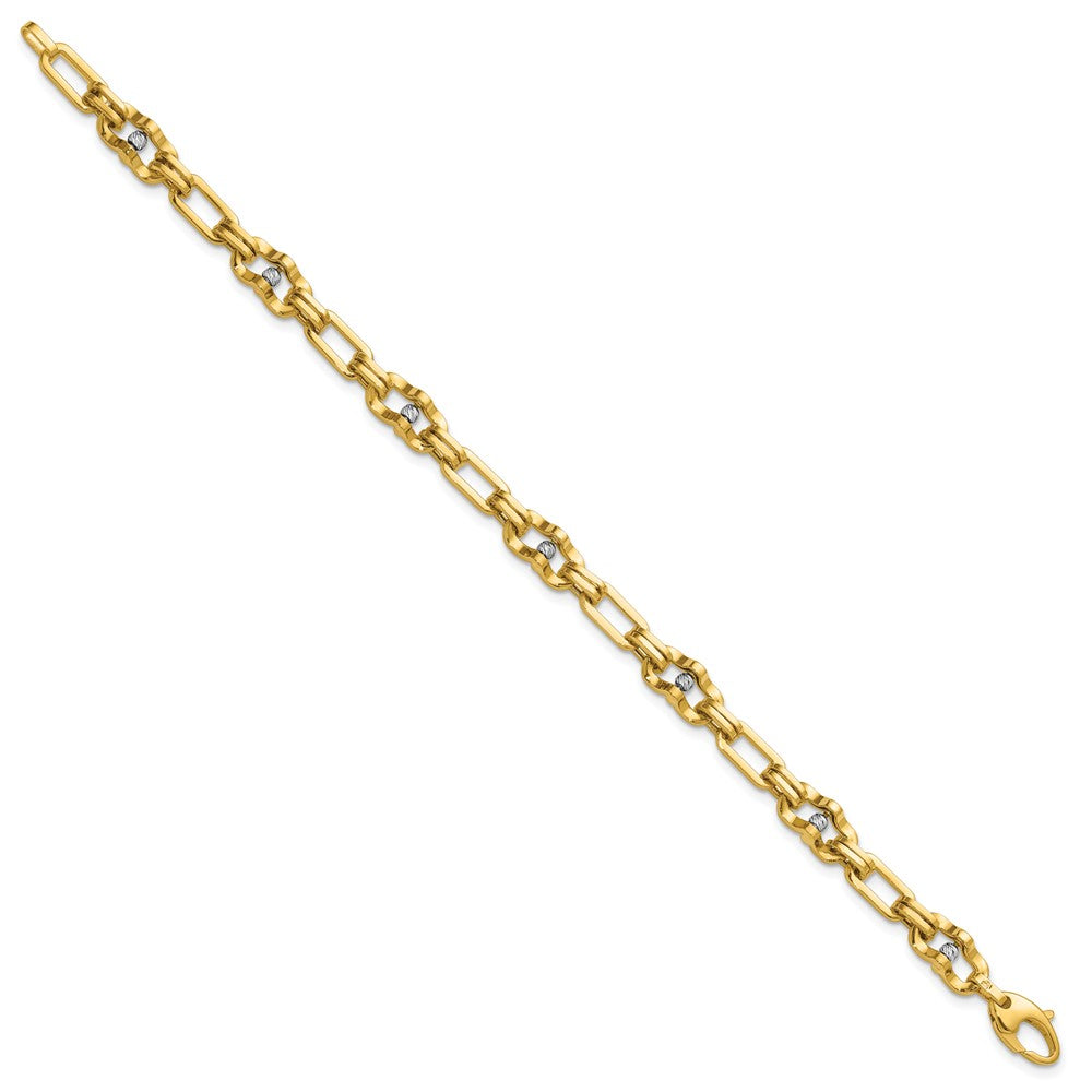 14K w/Wht RH Polished D/C Moveable Beaded Link Bracelet 7.5  inches