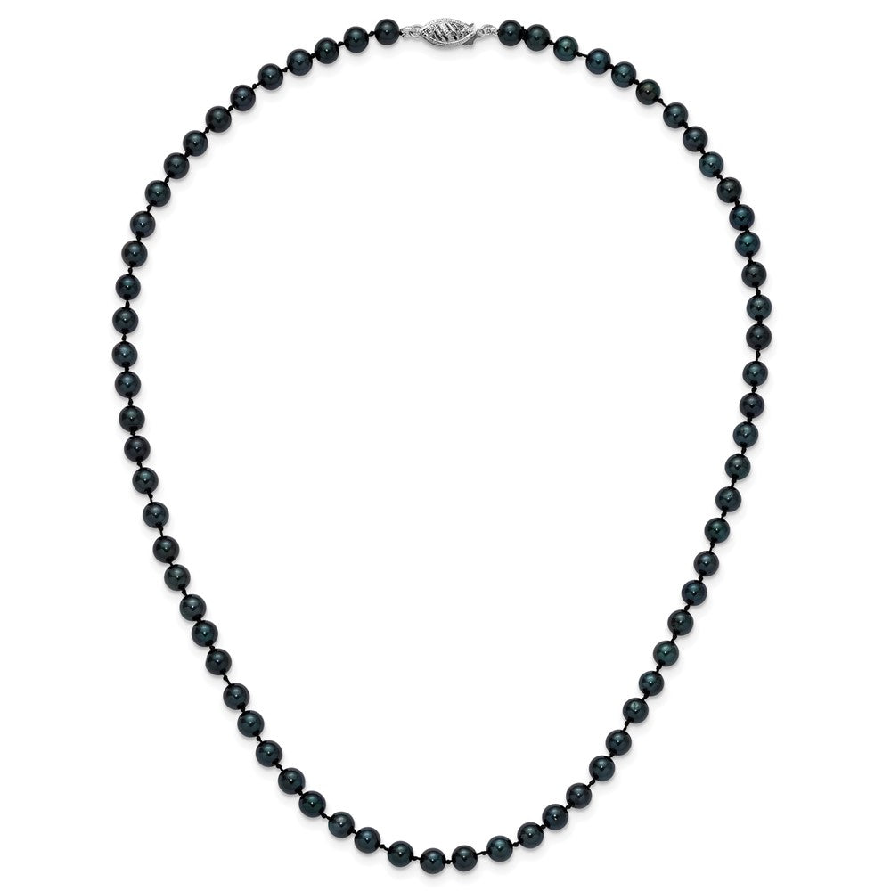 14k White Gold 5-6mm Black Round Akoya Saltwater Cultured Pearl 18 inch Necklace