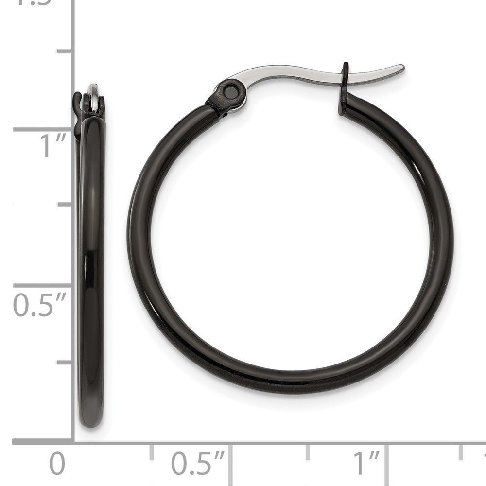 Stainless Steel Polished Black IP-plated 26mm Diameter Hoop Earrings