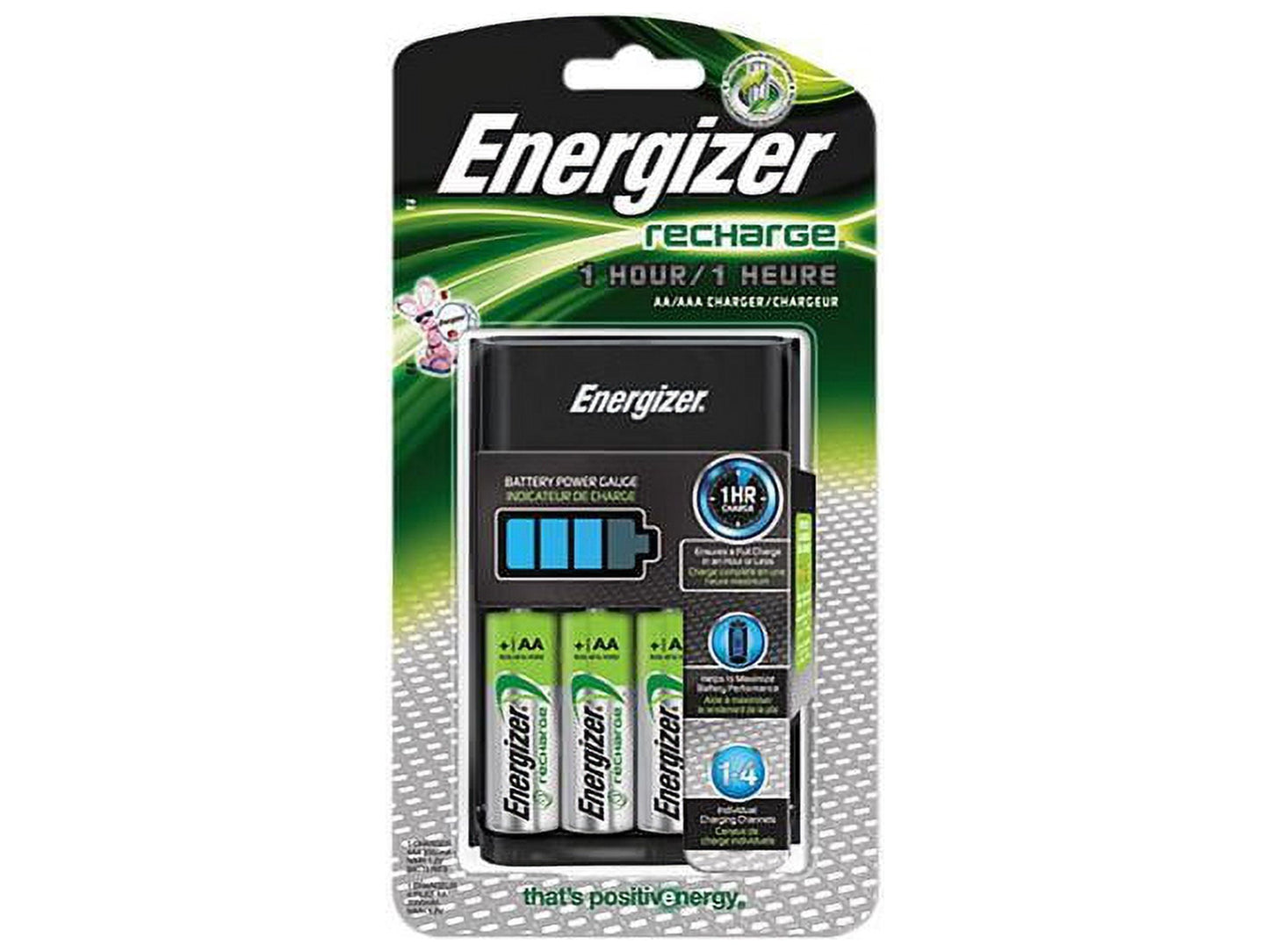 ENERGIZER EVECH1HRWB4 Recharge 1 Hour Charger, AA or AAA NiMH Batteries, 3 per Carton