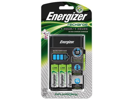 ENERGIZER EVECH1HRWB4 Recharge 1 Hour Charger, AA or AAA NiMH Batteries, 3 per Carton