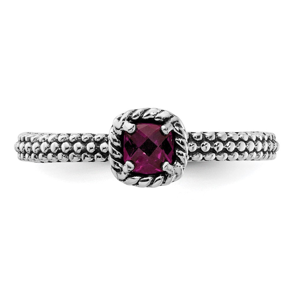 Sterling Silver Stackable Expressions Checker-cut Rhodolite Garnet Ring Size -9