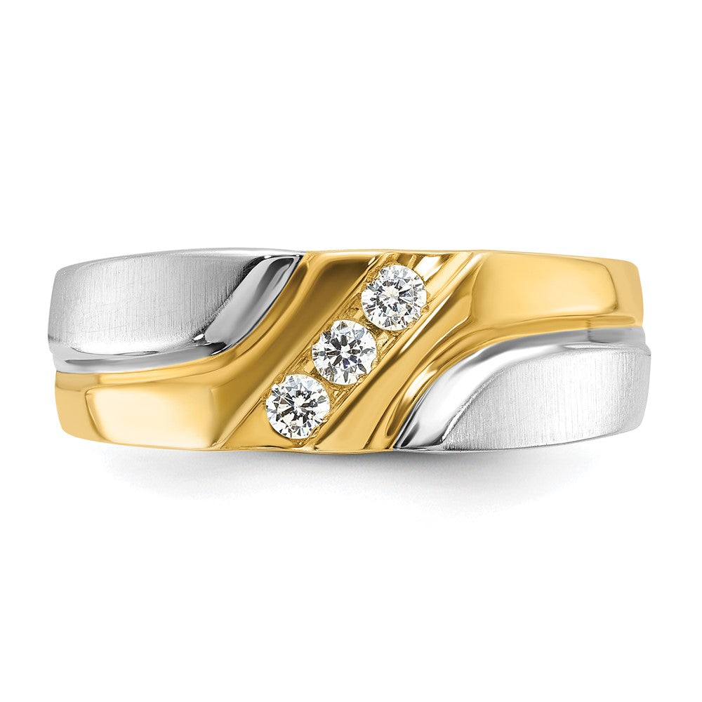 IBGoodman Two-tone 1/6 carat Lab Grown Diamond VS/SI+ G+ Complete Polished Satin and Grooved Men's Ring