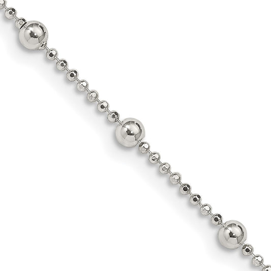 Sterling Silver 1.15mm Diamond-cut Fancy Beaded Chain 18 Inches