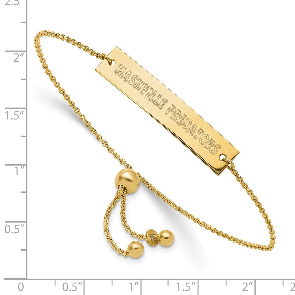 Sterling Silver Gold-plated NHL LogoArt Nashville Predators Small Bar Adjustable 9 inch Bracelet