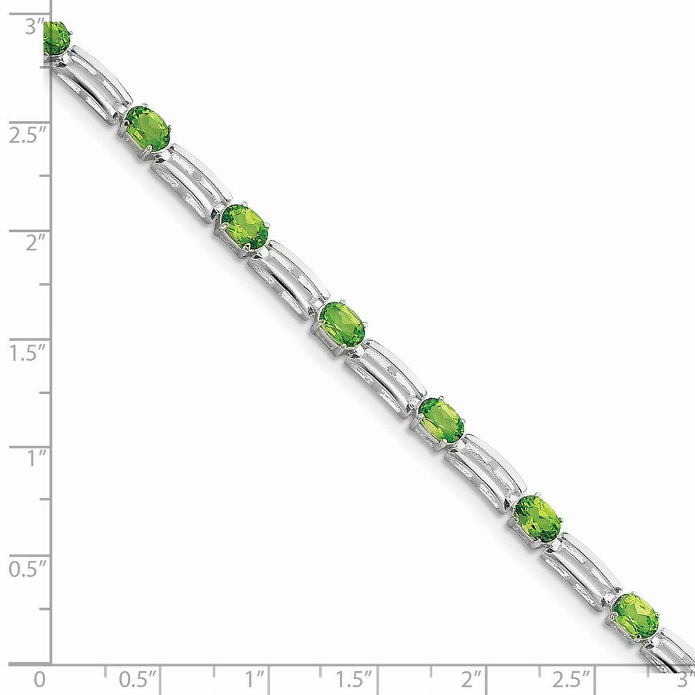 Sterling Silver Rhodium-plated Peridot Bracelet 7 inches