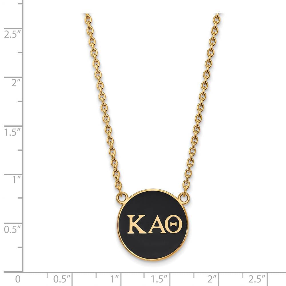 14K Plated Silver Kappa Alpha Theta Large Black Enamel Disc Necklace